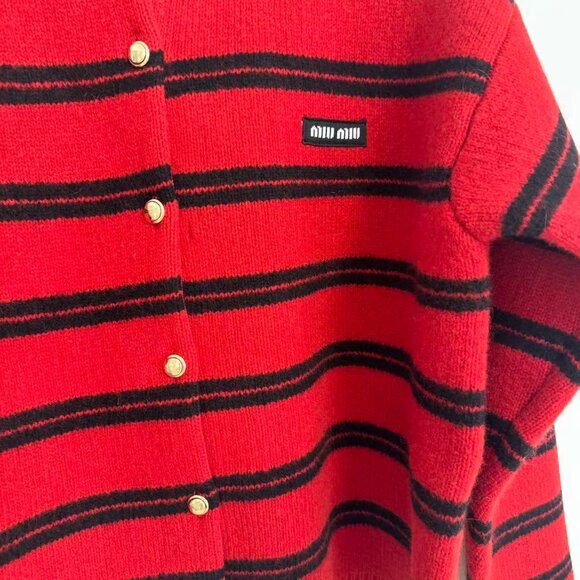 MIU MIU Shetland Knit Cardigan In Red/black - Picture 7 of 11